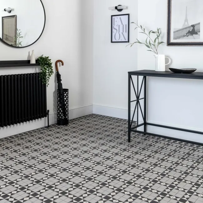 Churchill Monochrome Black & White Mosaic Victorian Matt Tiles