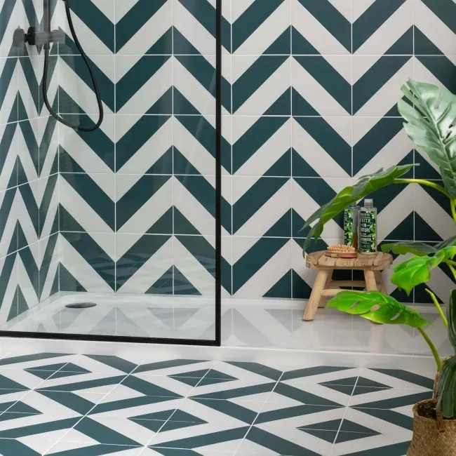 Zebra Green and White Matt Striped Patterned Wall and Floor Tiles