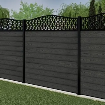 LuxeLine Composite Fence Panel Dark Grey 6ft High - Geometric Decorative Screen with Aluminium Post