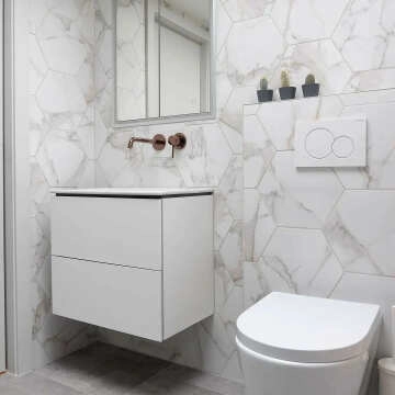 Voronoi White Marble Effect Hexagon Tiles