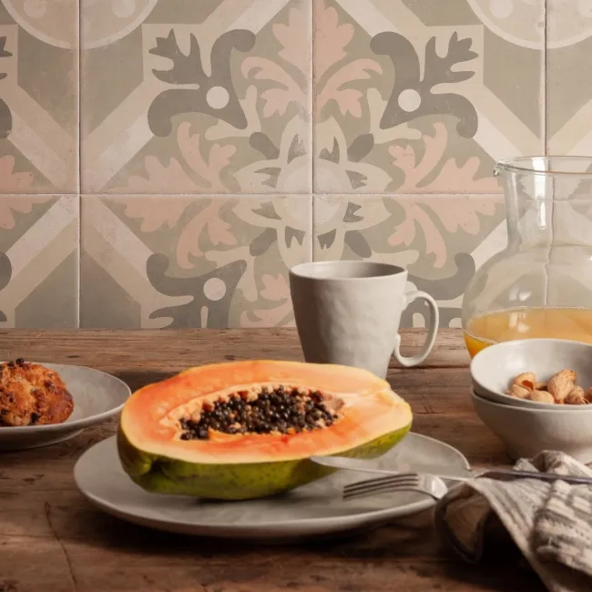 Field Green & Pink Floral Matt Porcelain Wall and Floor Tiles