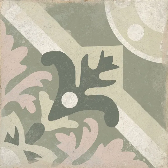 Field Green & Pink Floral Matt Porcelain Wall and Floor Tiles