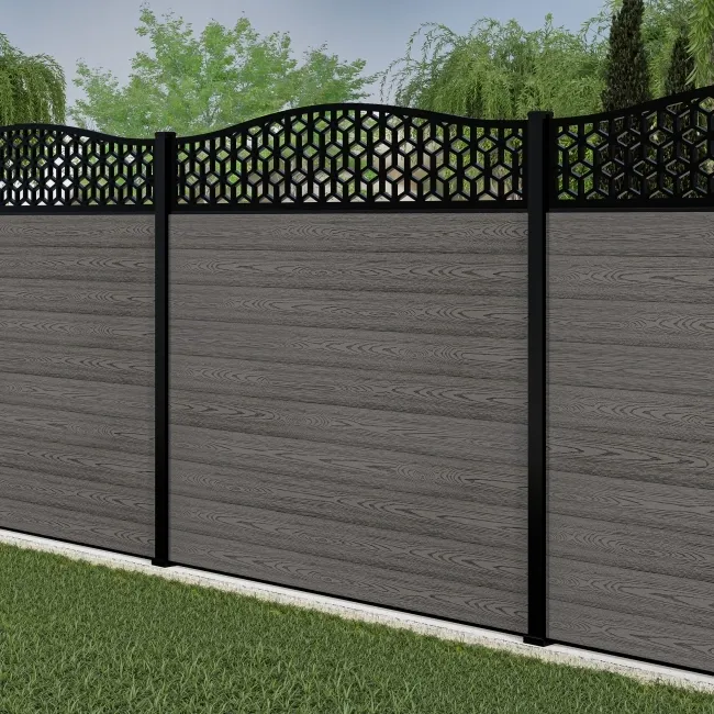 LuxeLine Composite Fence Panel Light Grey 6ft High - Geometric Decorative Screen with Aluminium Post