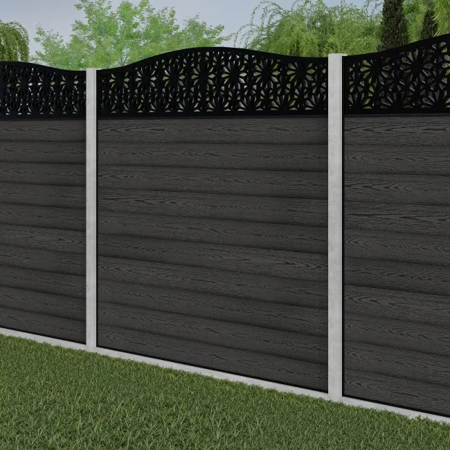 LuxeLine Composite Fence Panel Dark Grey - Floral Decorative Screen for Own Post