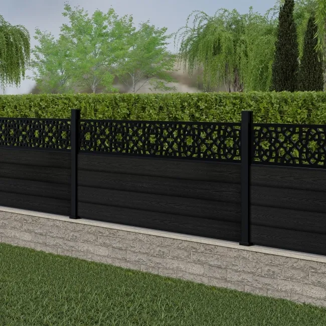 LuxeLine Composite Fence Panel Black 3ft High - Moroccan Decorative Screen with Aluminium Post