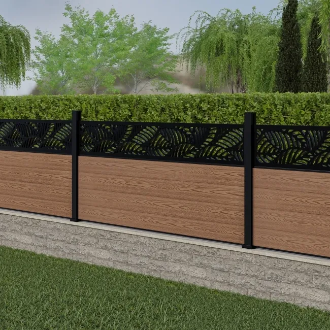 LuxeLine Composite Fence Panel Teak 3ft High - Jungle Decorative Screen with Aluminium Post