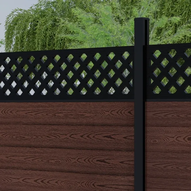 LuxeLine Composite Fence Panel Walnut 6ft High - Lattice Decorative Screen with Aluminium Post