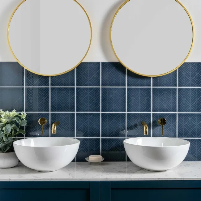 Capsule Dark Blue Grey Art Deco Engraved Decor Wall Tiles