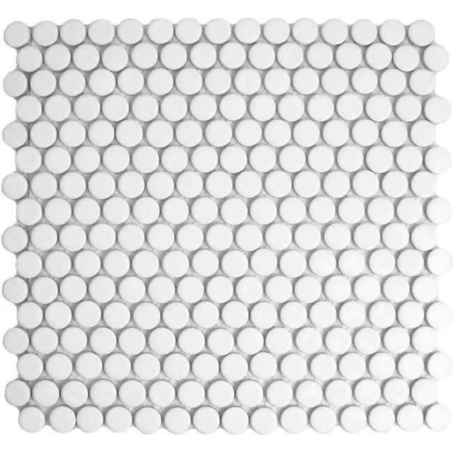 Pixel White Circular Porcelain Gloss Mosaic 19mm Tiles