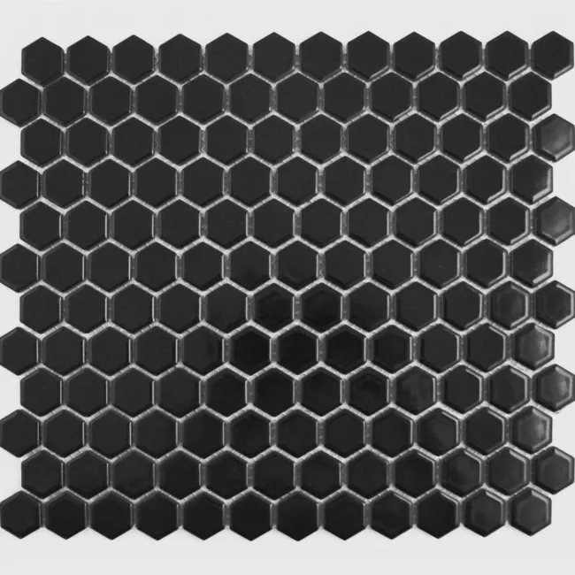 Pixel Black 23x23 Hexagon Matt Mosaic Tiles