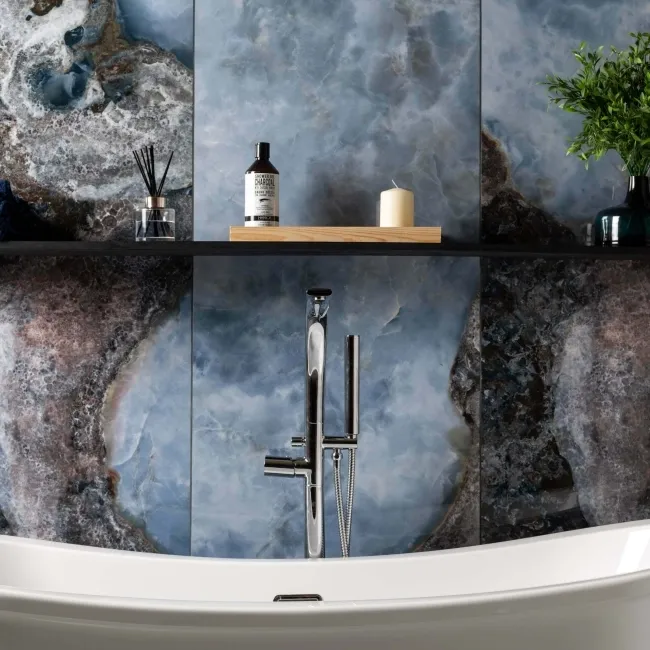 Deluxe Blue Polished Onyx Marble Effect Tiles