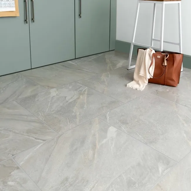 Devoke Light Grey Matt Stone Effect Wall and Floor Tiles 597x597
