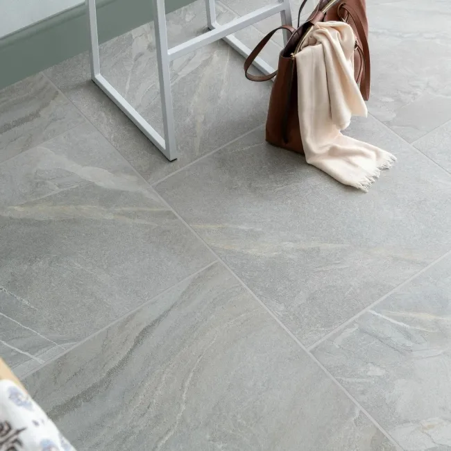Devoke Light Grey Matt Stone Effect Wall and Floor Tiles 597x597