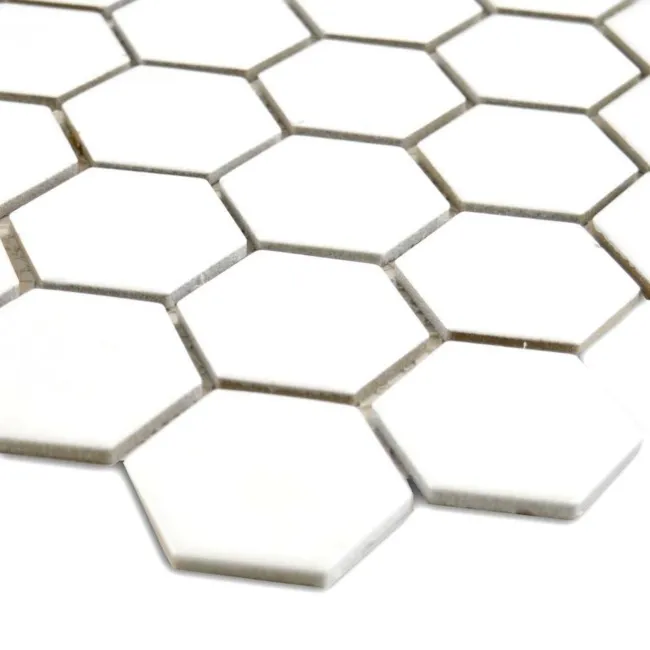 Pixel White 50x50 Hexagon Matt Mosaic Tiles