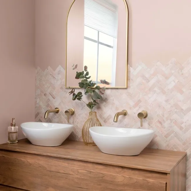 Himalayan Pink Honed Marble Herringbone Mosaic Wall And Floor Tiles