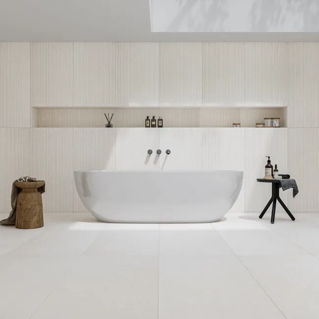 Fargo White Matt Stone Effect Anti Slip Wall and Floor Tiles 1200x600