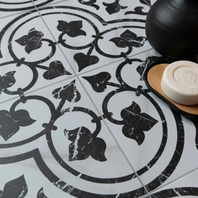 Ledbury Black and White Marble Effect Pattern Wall and Floor Tiles