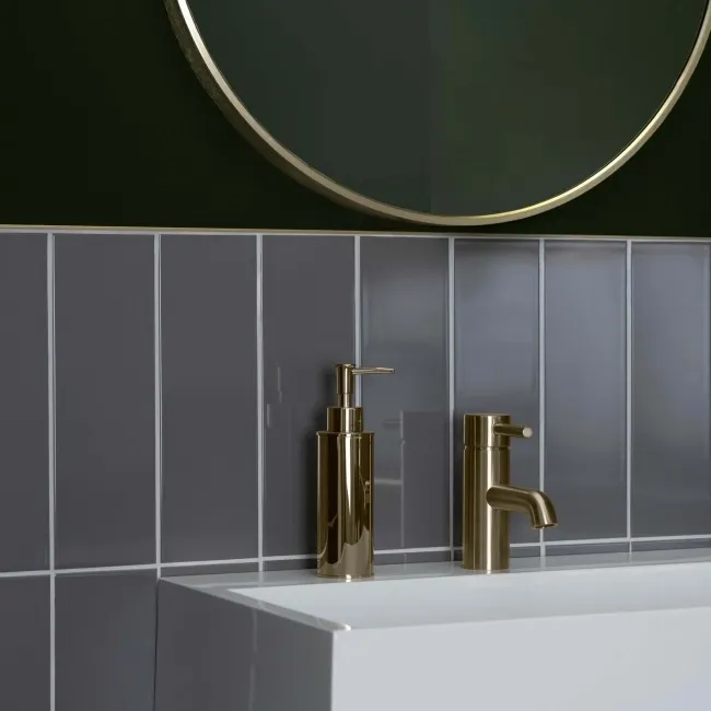 Linear Dark Grey Gloss Brick Shape Wall Tiles 300x100