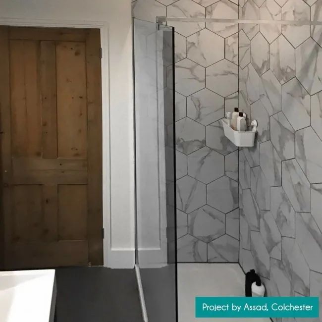 Voronoi White Marble Effect Hexagon Tiles