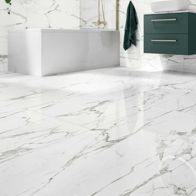 Modern Statuario Polished Marble Effect Tiles 600x1200