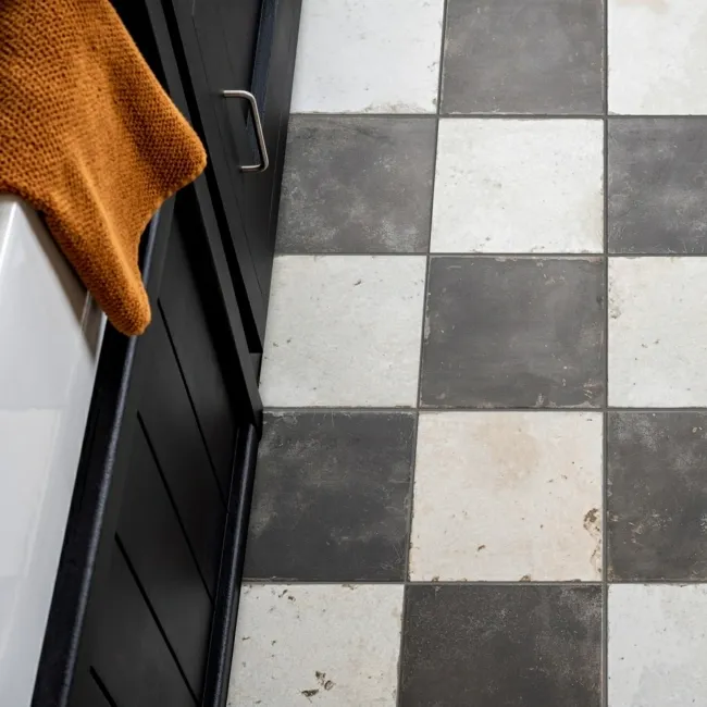 Moiety Black and White Matt Chequer Pattern Floor Tiles