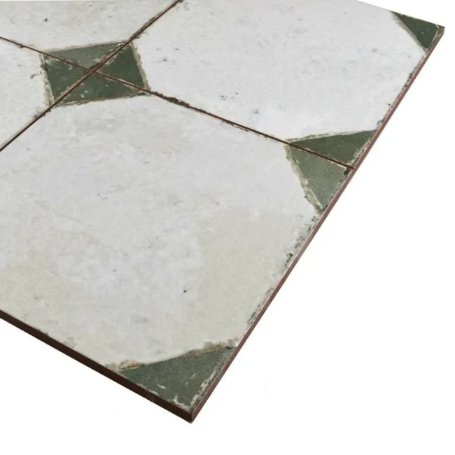 Octagon Effect Olive Green Matt Vintage Pattern Wall and Floor Tiles