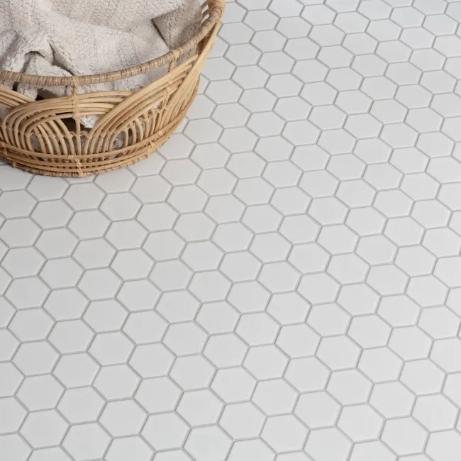 Pixel White 50x50 Hexagon Matt Mosaic Tiles