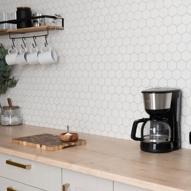 Pixel White 50x50 Hexagon Gloss Mosaic Tiles