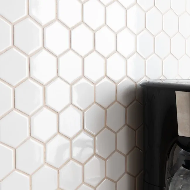 Pixel White 50x50 Hexagon Gloss Mosaic Tiles