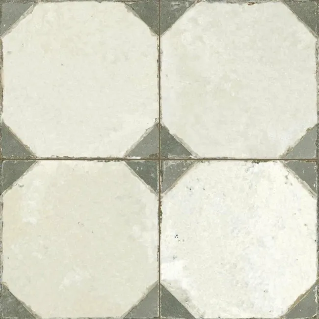 Octagon Effect Olive Green Matt Vintage Pattern Wall and Floor Tiles