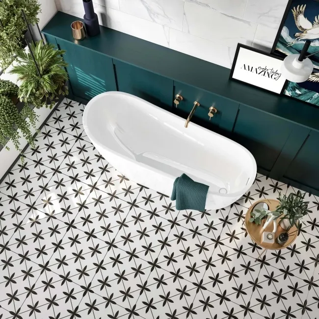 Winslow Black and White Matt Patterned Floor Tiles