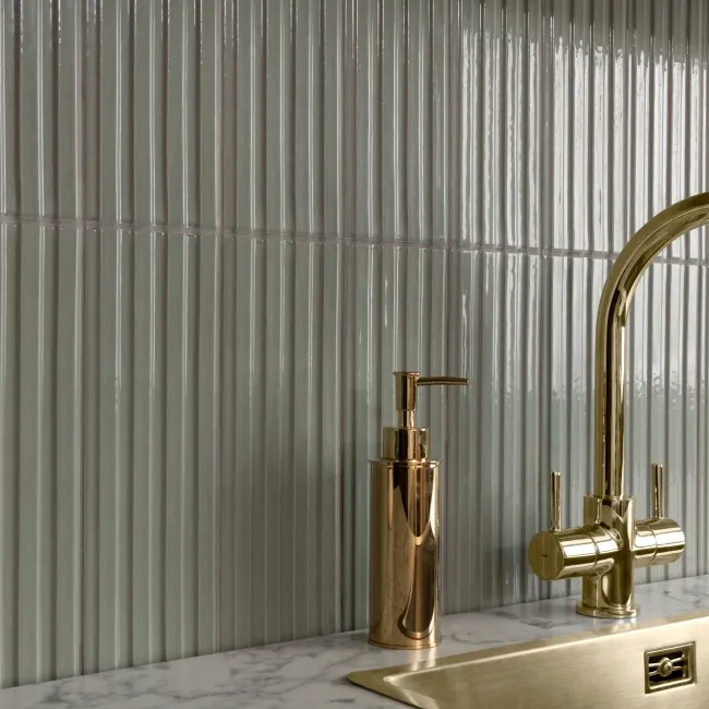 Ribbon Sage Green Ridged Effect Ceramic Gloss Wall Tiles