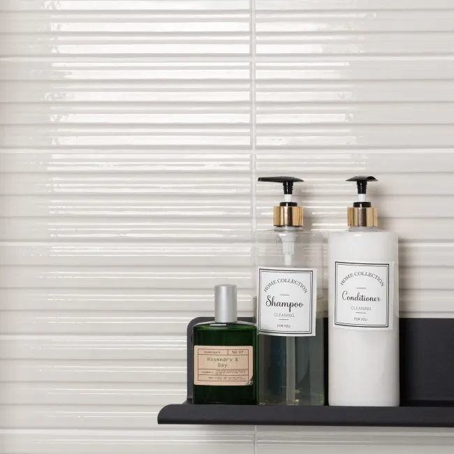 Ribbon Antique White Ridged Effect Ceramic Gloss Wall Tiles