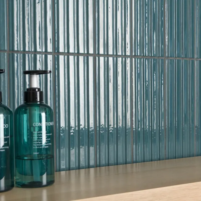 Ribbon Ocean Blue Ridged Effect Ceramic Gloss Wall Tiles