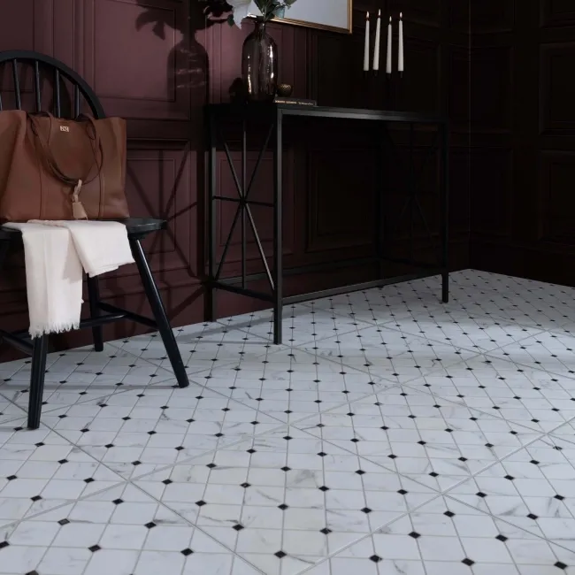 Canterbury Victorian White Matt Marble Patterned Tiles