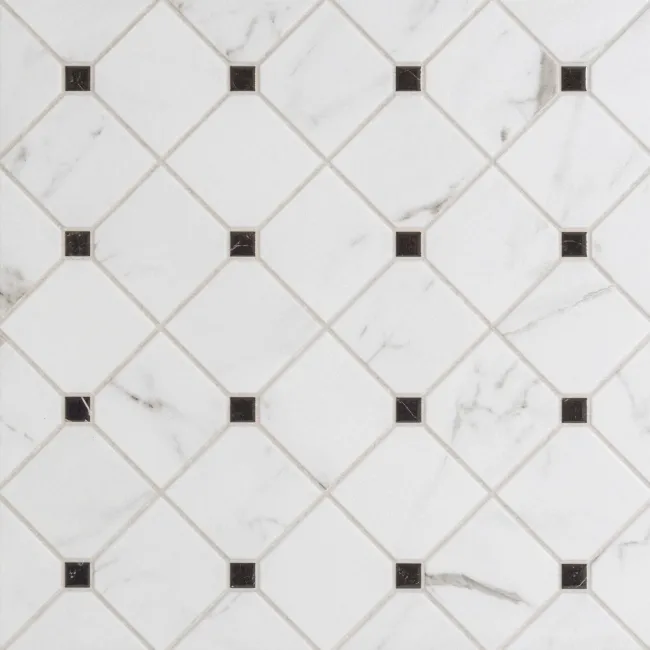 Canterbury Victorian White Matt Marble Patterned Tiles