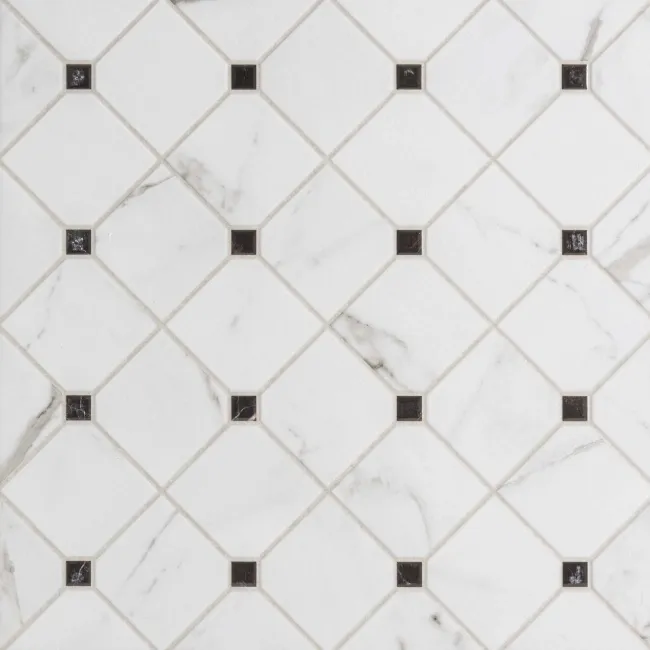 Canterbury Victorian White Matt Marble Patterned Tiles