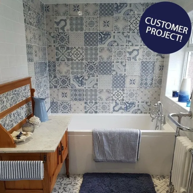 Tangier Antiqua Blue Gloss Decor Pattern Wall Tiles