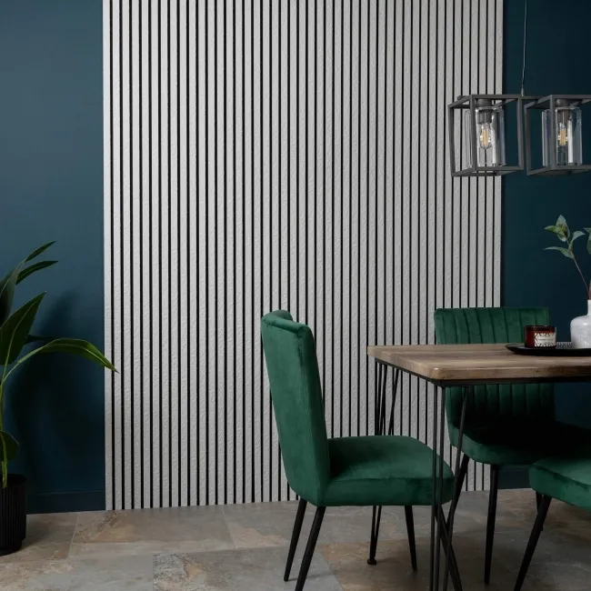 Trepanel Design® Ivory Slate Effect Slat on Black Felt Wall Panels