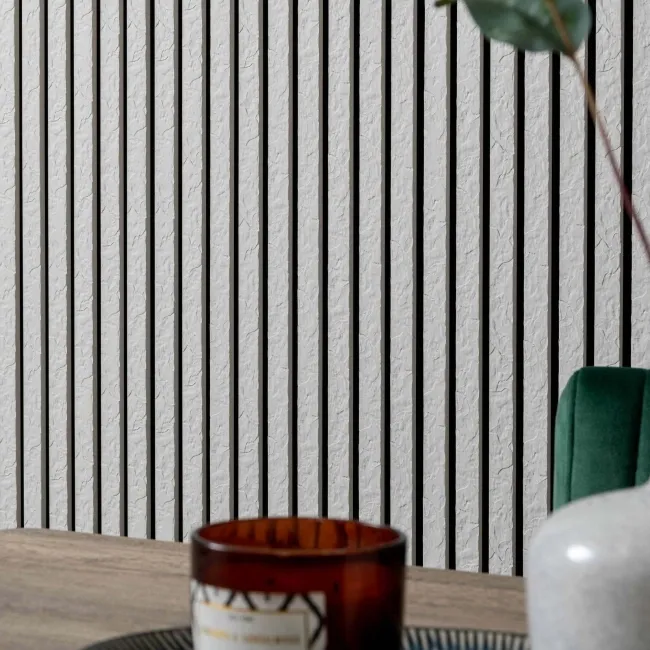 Trepanel Design® Ivory Slate Effect Slat on Black Felt Wall Panels