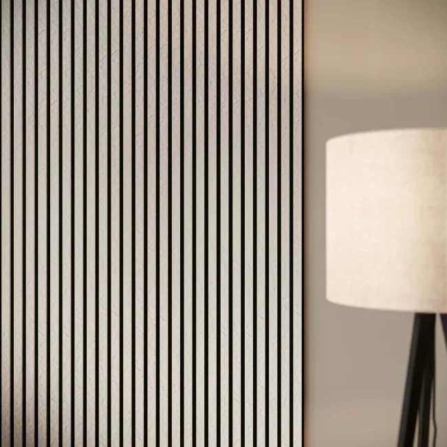 Trepanel Design® Ivory Slate Effect Slat on Black Felt Wall Panels