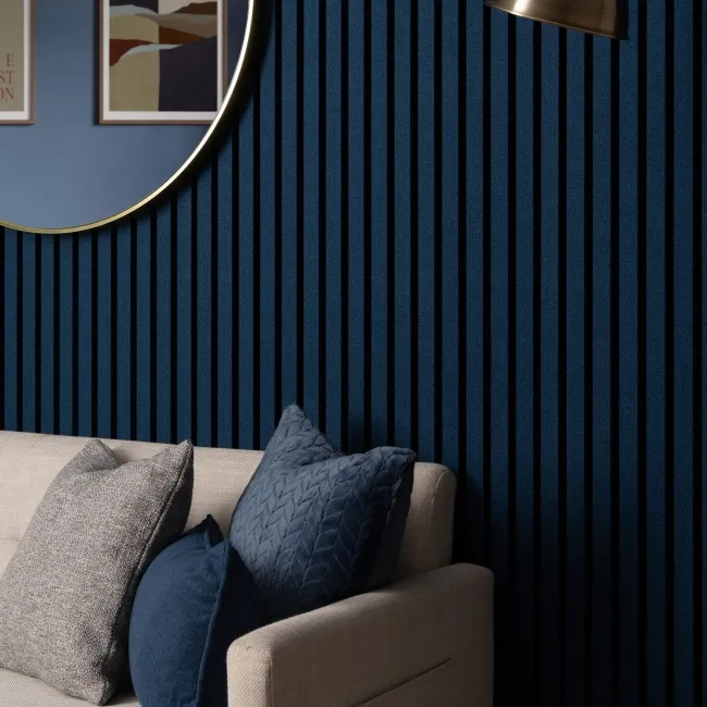 Trepanel® Texture Denim Blue Herringbone Acoustic Wood & Felt Slat Panels