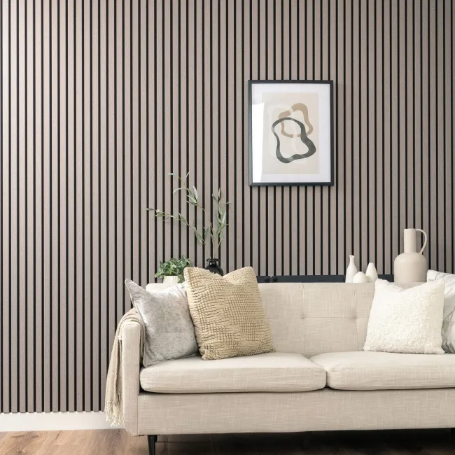 Trepanel® Texture Grey Taupe Woven Acoustic Wood & Felt Slat Panels