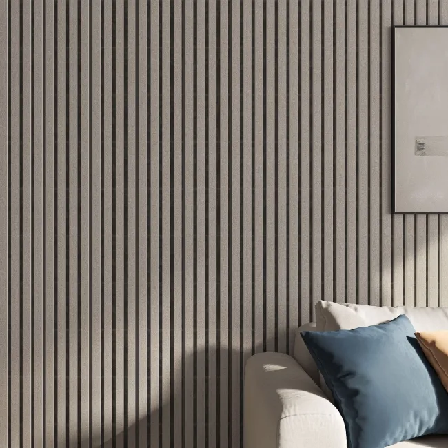 Trepanel® Texture Grey Taupe Woven Acoustic Wood & Felt Slat Panels