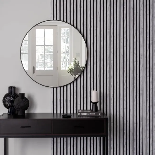 Trepanel Design® White Marble Effect on Black Felt Acoustic Wood Slat Panels