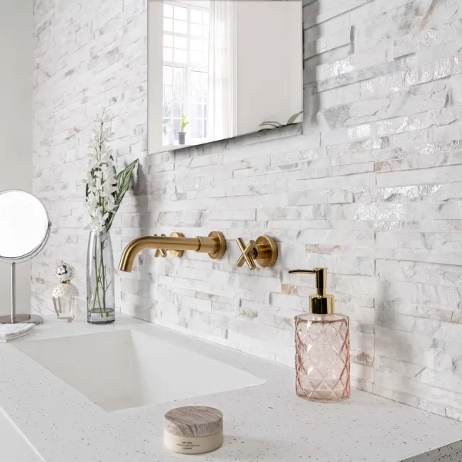 Valentina Alabaster White Splitface Effect Wall Tiles