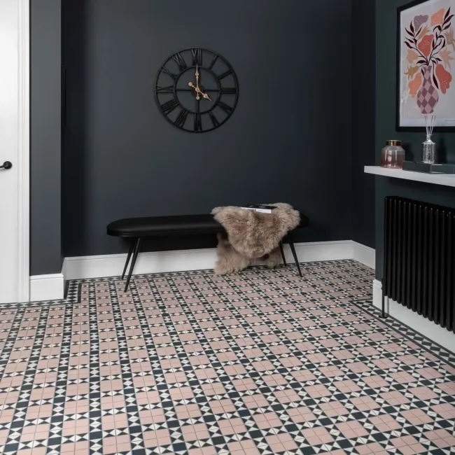 Churchill Navy Blue & Pink Mosaic Victorian Matt Tiles