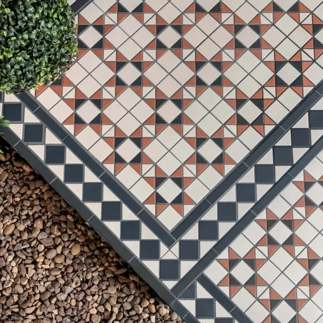 Churchill Navy Blue & Terracotta Mosaic Victorian Matt Tiles