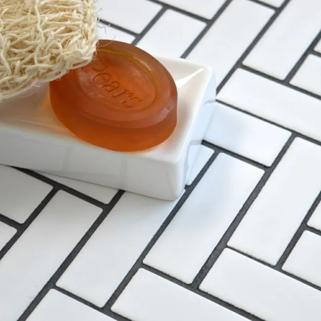 Pixel White Herringbone Matt 22x73 Mosaic Tiles