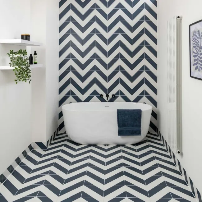 Zebra Blue and White Patterned Matt Striped Wall and Floor Tiles